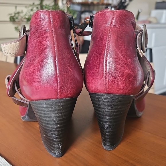 Miz Mooz Burgundy Cutwork Leather Ankle-Strap Heels - Picture 4 of 10